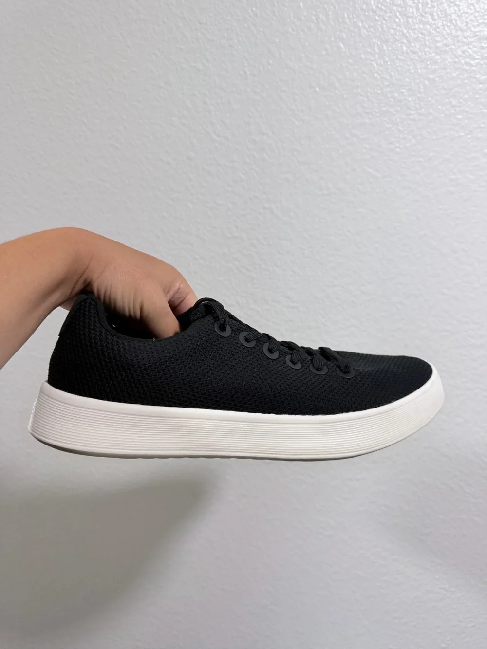 All birds Men's Black Knit Low-Top Sneakers with White Sole
